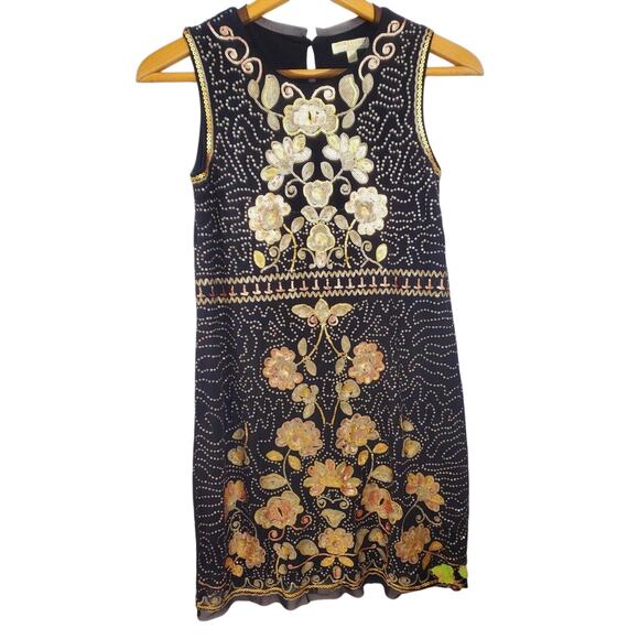 Chelsea & Violet Girls Sequin Formal Dress Size L Black Gold Floral Lined 10 12 - Picture 1 of 8